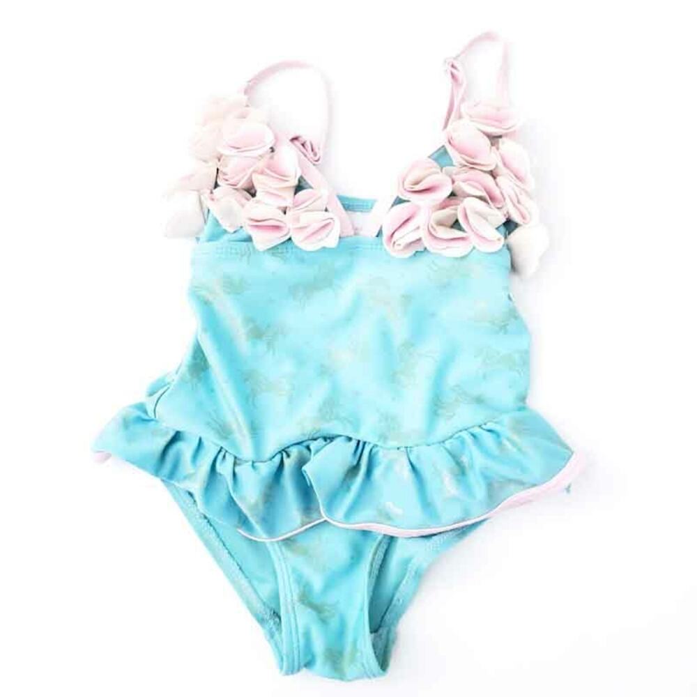 Floatimini Baby Swimsuit Floral, Gold Unicorn One Piece Girls Size 4